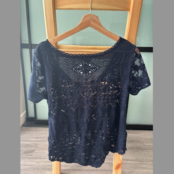 Anthropologie Meadow Rue Navy Mesh Lace Blouse - Women's XS - Picture 3 of 4